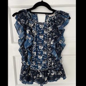 Ulla Johnson blue floral batik blouse size four